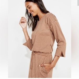 Haven Well Within (Talbots) Knit Tan/Cream Striped Tie Waist Lounge Dress XL